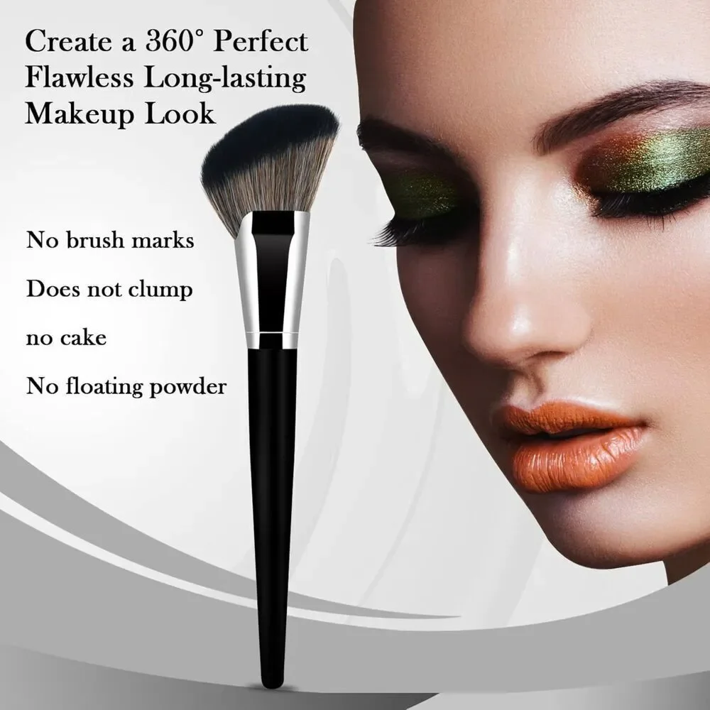 Banidy Black Angled Foundation Makeup Brush With Wooden Handle For Blending